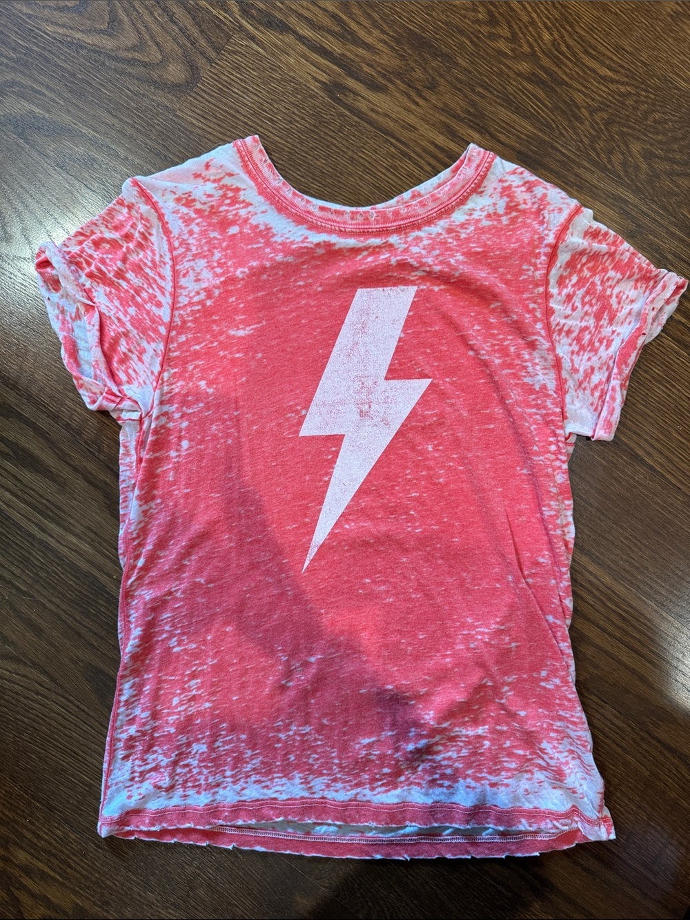 Recycled Karma Coral/Red Tie-Dye Lightning Bolt Tee